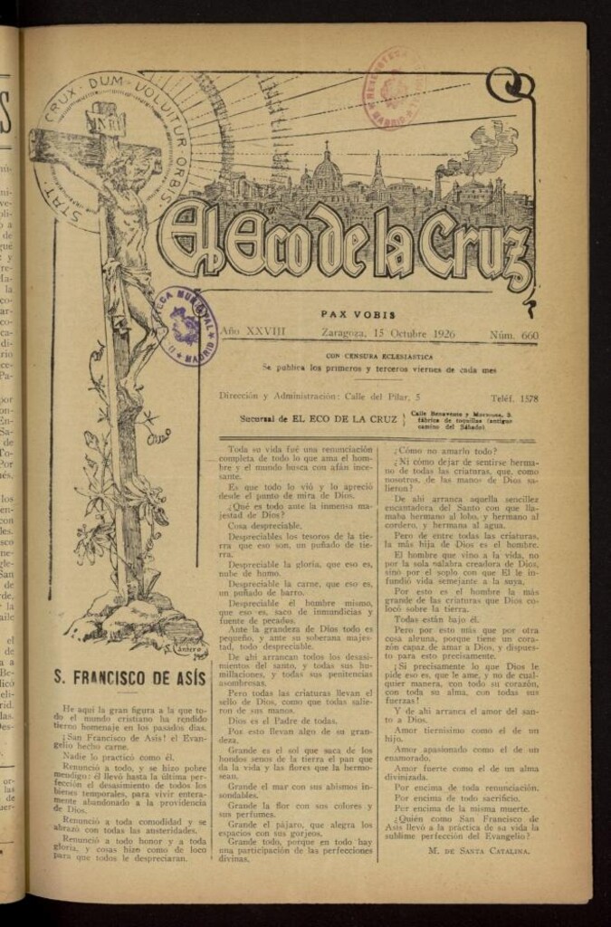 Miniatura de El Eco de la Cruz del 15 de octubre de 1926, nº 660