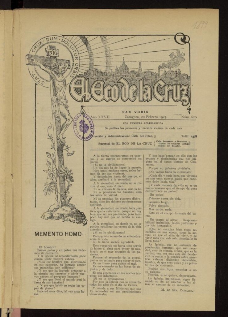 Miniatura de El Eco de la Cruz del 20 de febrero de 1925, nº 620