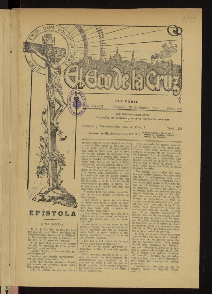 Miniatura de El Eco de la Cruz del 19 de noviembre de 1926, nº 662
