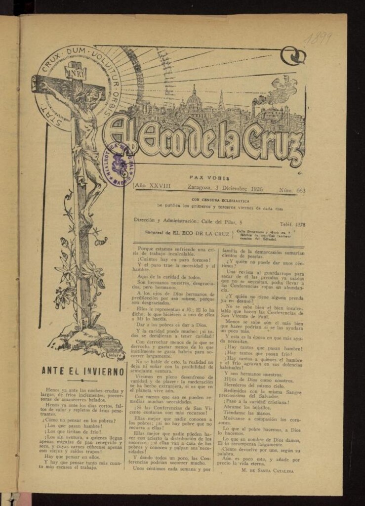 Miniatura de El Eco de la Cruz del 3 de diciembre de 1926, nº 663