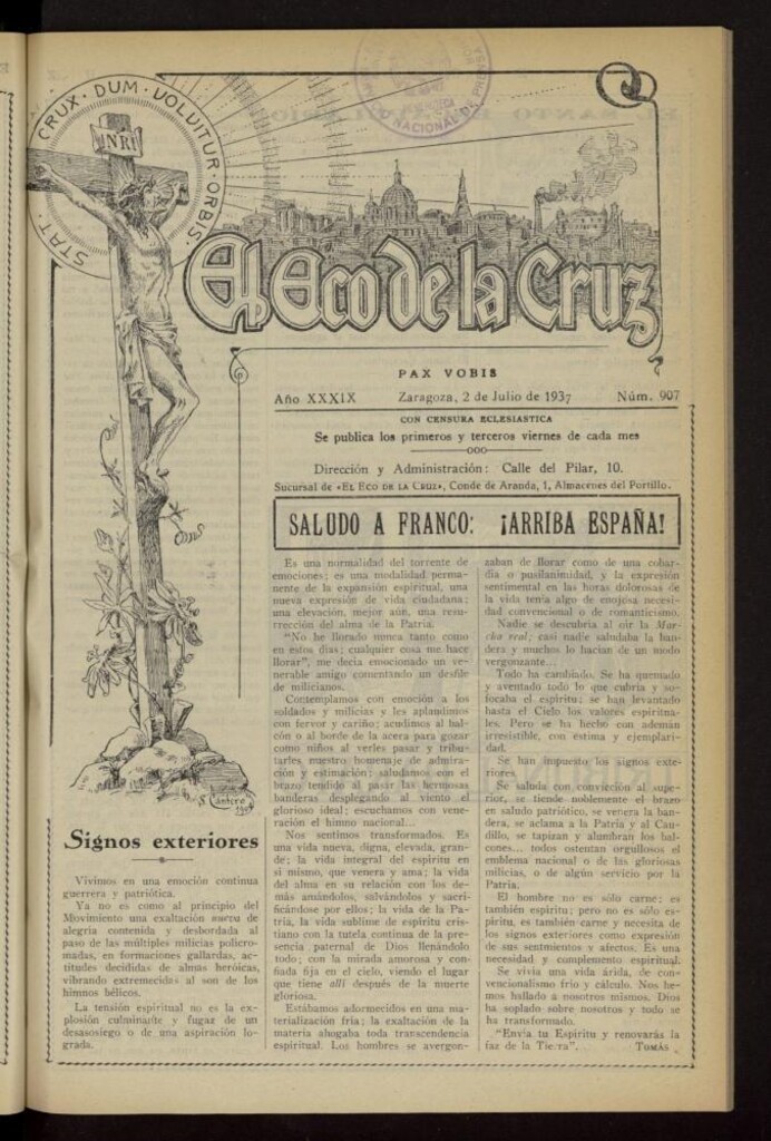 Miniatura de El Eco de la Cruz del 2 de julio de 1937, nº 907