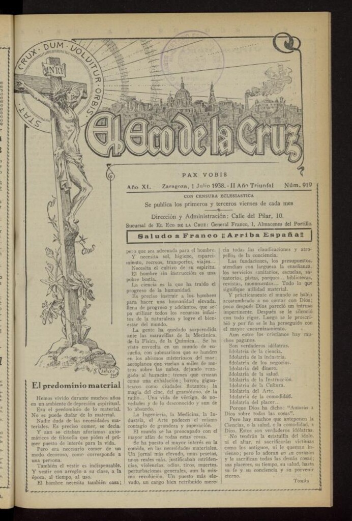 Miniatura de El Eco de la Cruz del 1 de julio de 1938, nº 919