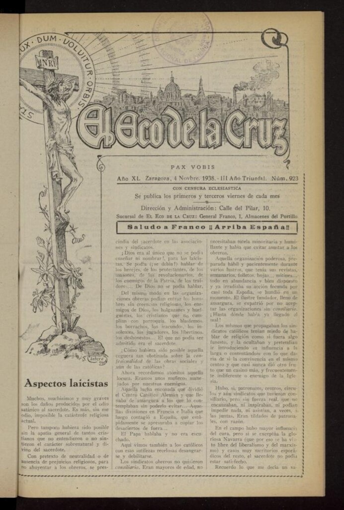 Miniatura de El Eco de la Cruz del 4 de noviembre de 1938, nº 923