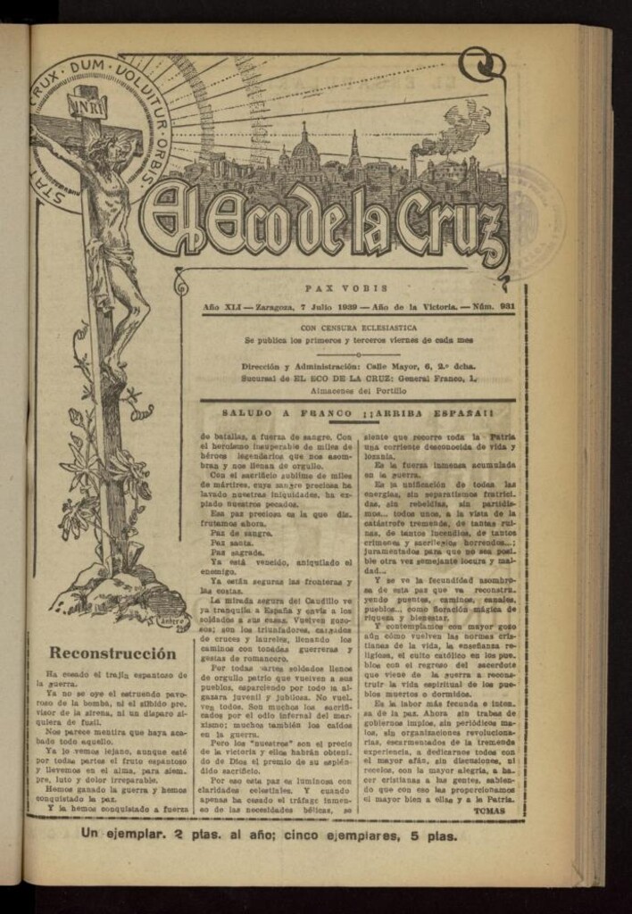 Miniatura de El Eco de la Cruz del 7 de julio de 1939, nº 931