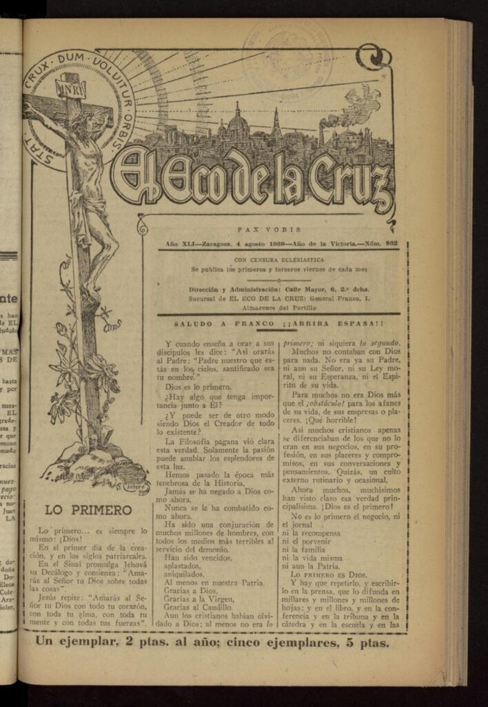 Miniatura de El Eco de la Cruz del 4 de agosto de 1939, nº 932