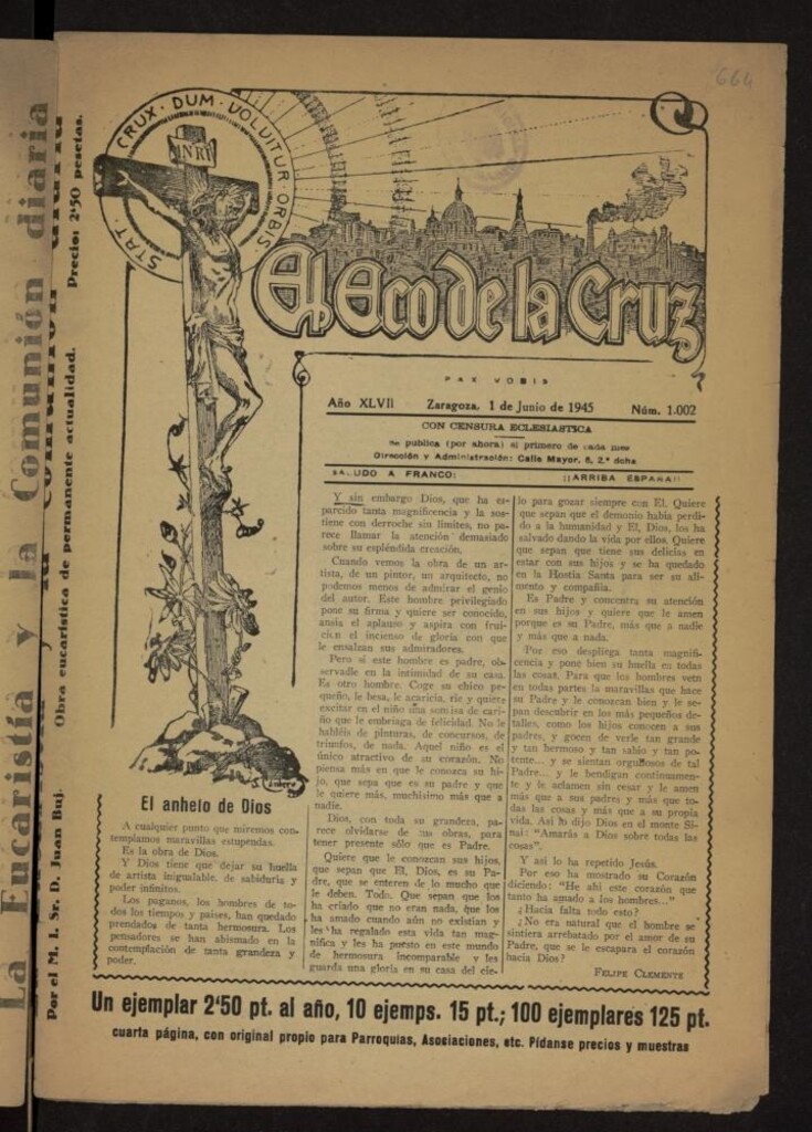 Miniatura de El Eco de la Cruz del 1 de junio de 1945, nº 1002