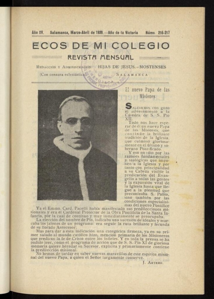 Miniatura de Ecos de Mi Colegio de marzo-abril de 1939, nº 216 y 217