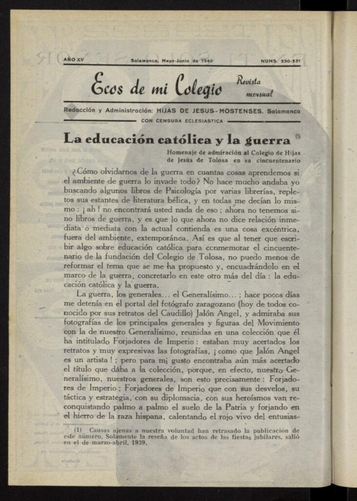 Miniatura de Ecos de Mi Colegio de mayo-junio de 1940, nº 230 y 231