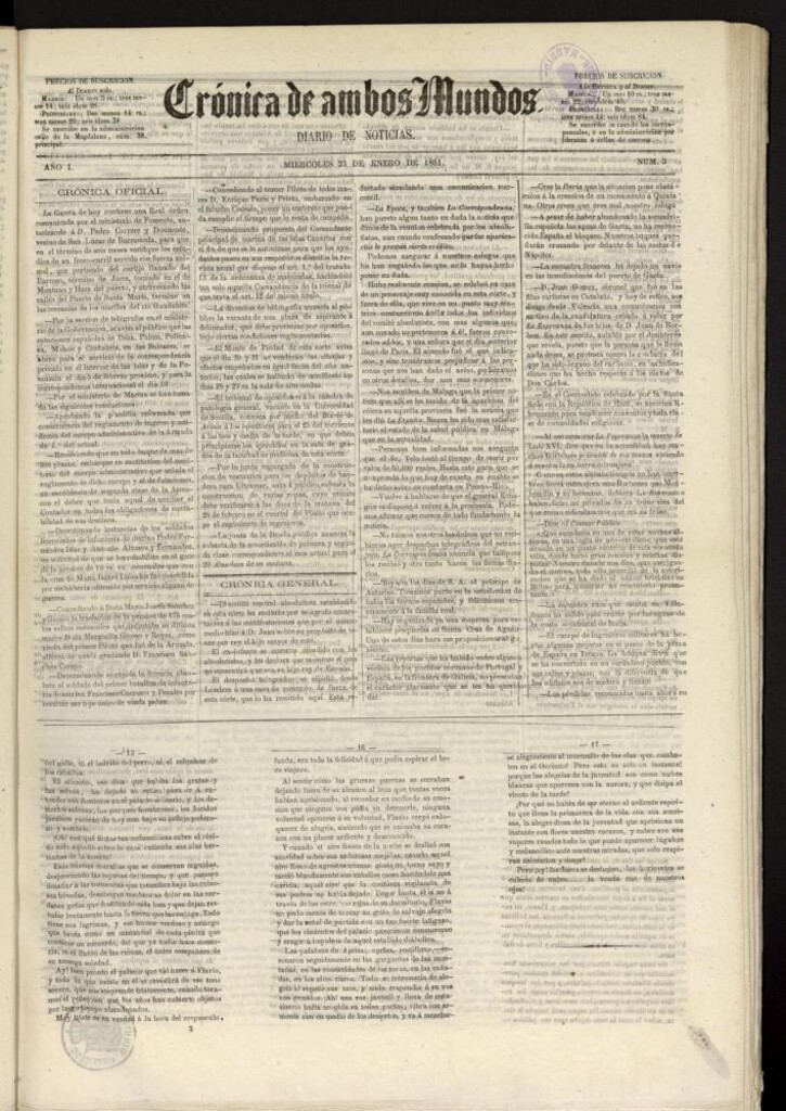 Miniatura de Crónica de ambos Mundos : diario de noticias del 23 de enero de 1861, nº 3