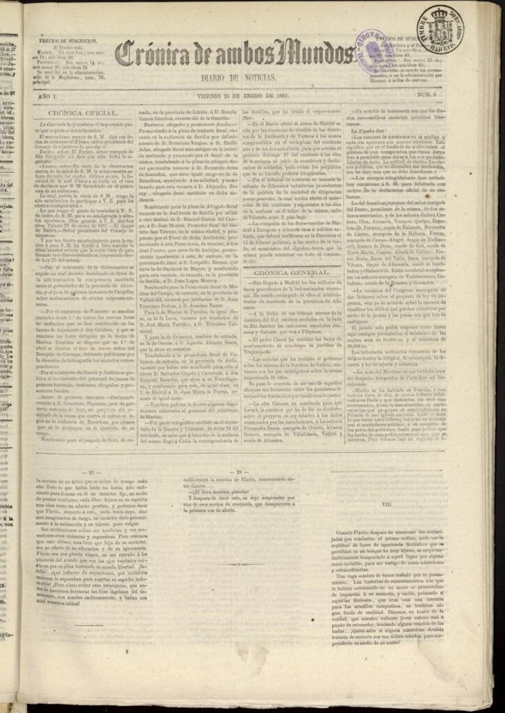 Miniatura de Crónica de ambos Mundos : diario de noticias del 25 de enero de 1861, nº 5