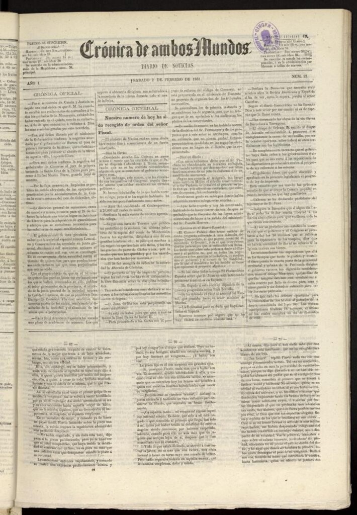 Miniatura de Crónica de ambos Mundos : diario de noticias del 2 de febrero de 1861, nº 12