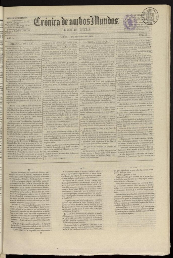 Miniatura de Crónica de ambos Mundos : diario de noticias del 4 de febrero de 1861, nº 13