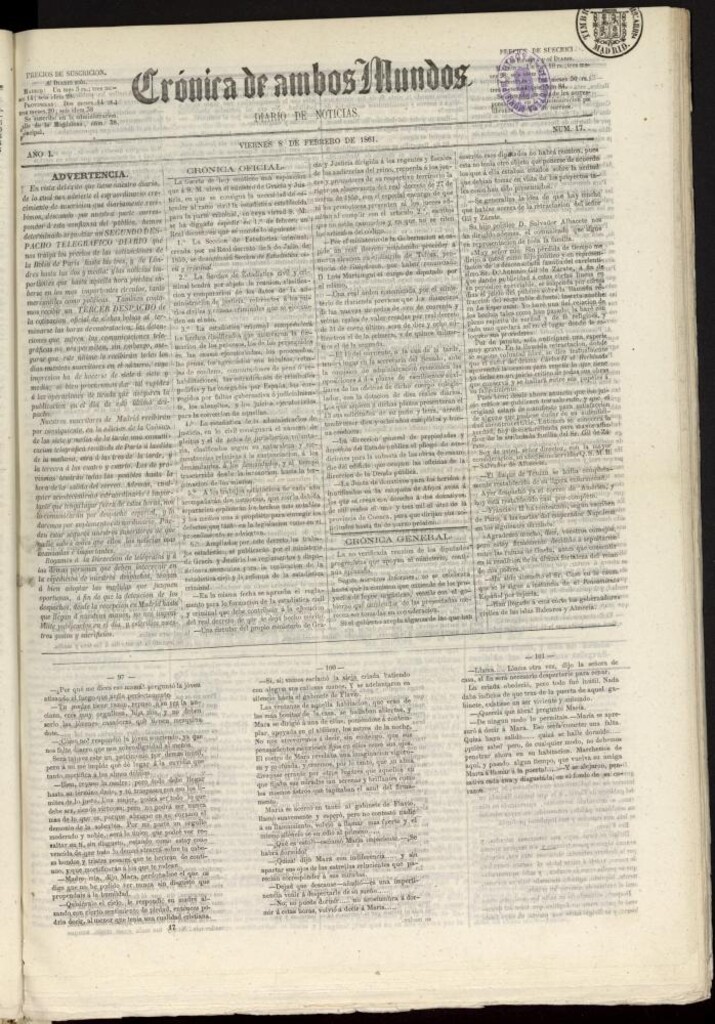 Miniatura de Crónica de ambos Mundos : diario de noticias del 8 de febrero de 1861, nº 17