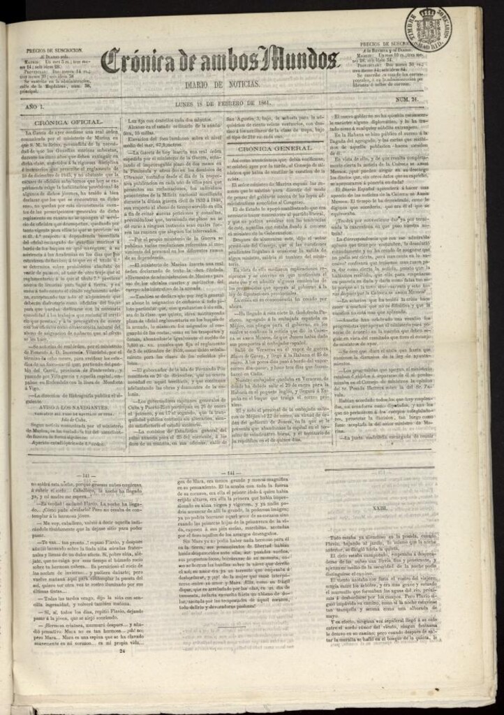 Miniatura de Crónica de ambos Mundos : diario de noticias del 18 de febrero de 1861, nº 24