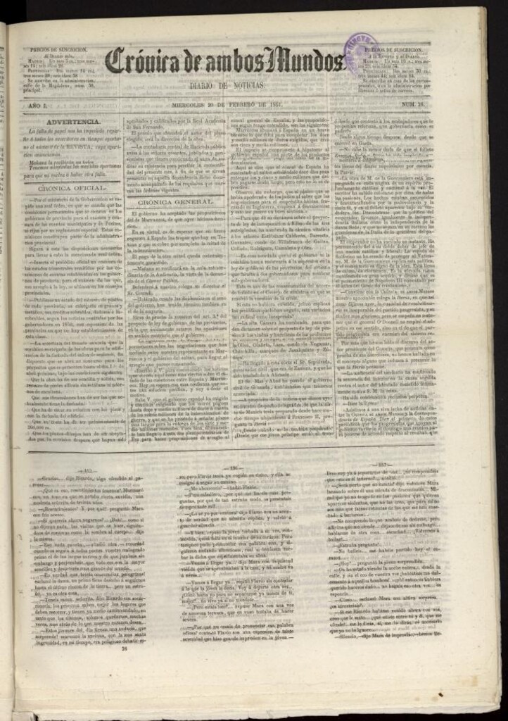 Miniatura de Crónica de ambos Mundos : diario de noticias del 20 de febrero de 1861, nº 26