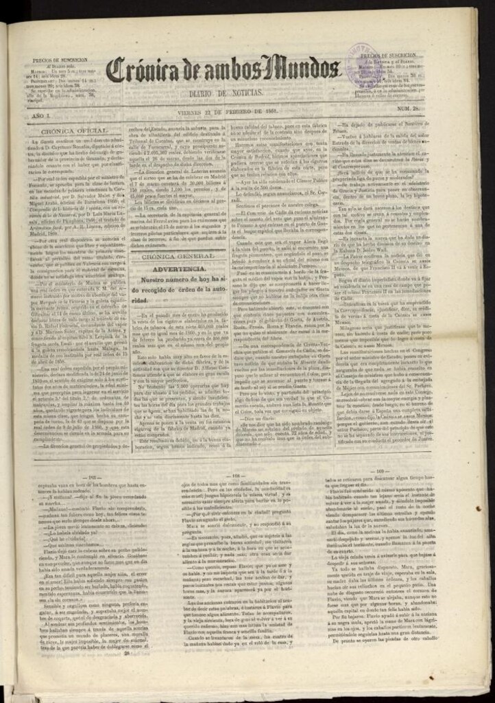 Miniatura de Crónica de ambos Mundos : diario de noticias del 22 de febrero de 1861, nº 28