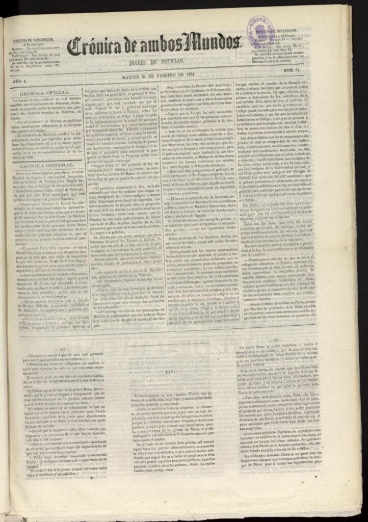 Miniatura de Crónica de ambos Mundos : diario de noticias del 26 de febrero de 1861, nº 31