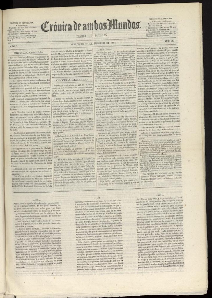 Miniatura de Crónica de ambos Mundos : diario de noticias del 27 de febrero de 1861, nº 32