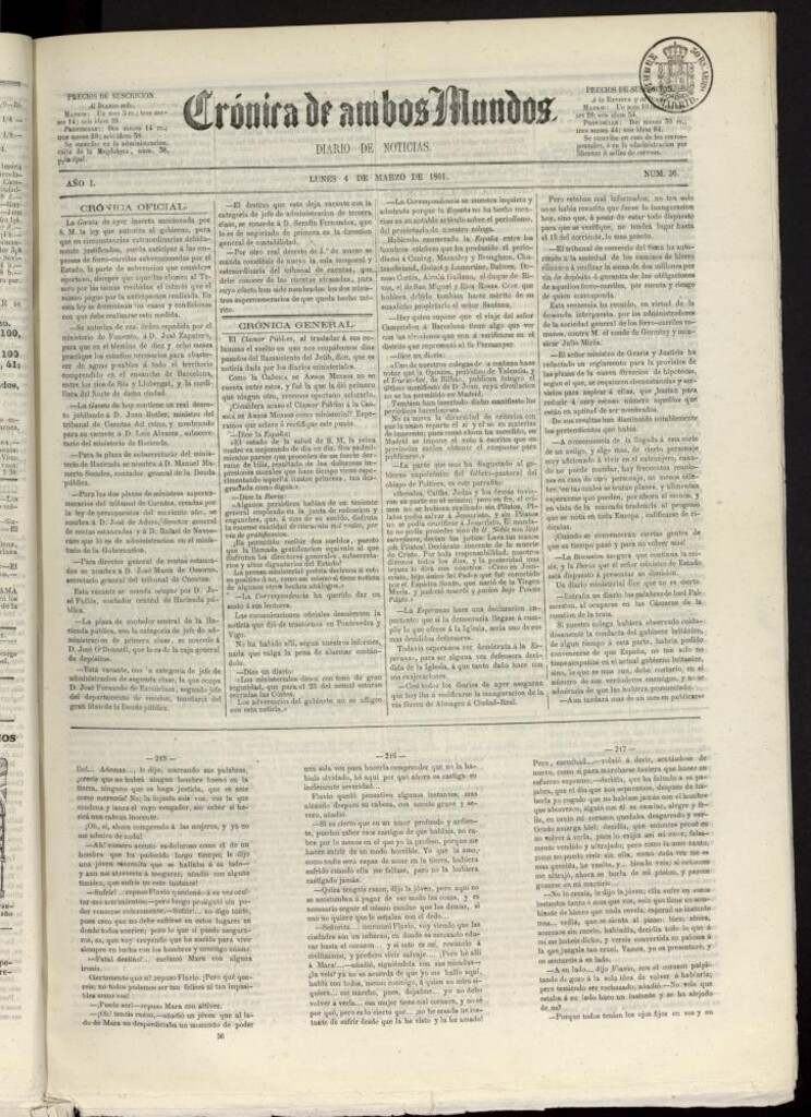Miniatura de Crónica de ambos Mundos : diario de noticias del 4 de marzo de 1861, nº 36