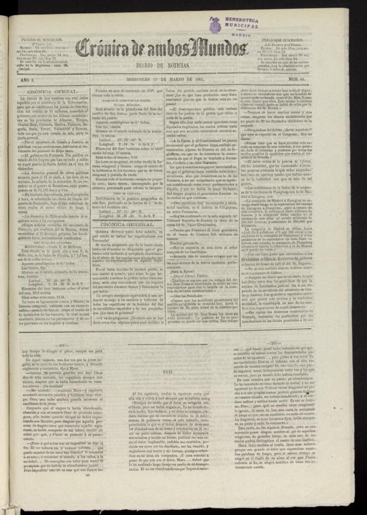 Miniatura de Crónica de ambos Mundos : diario de noticias del 13 de marzo de 1861, nº 44