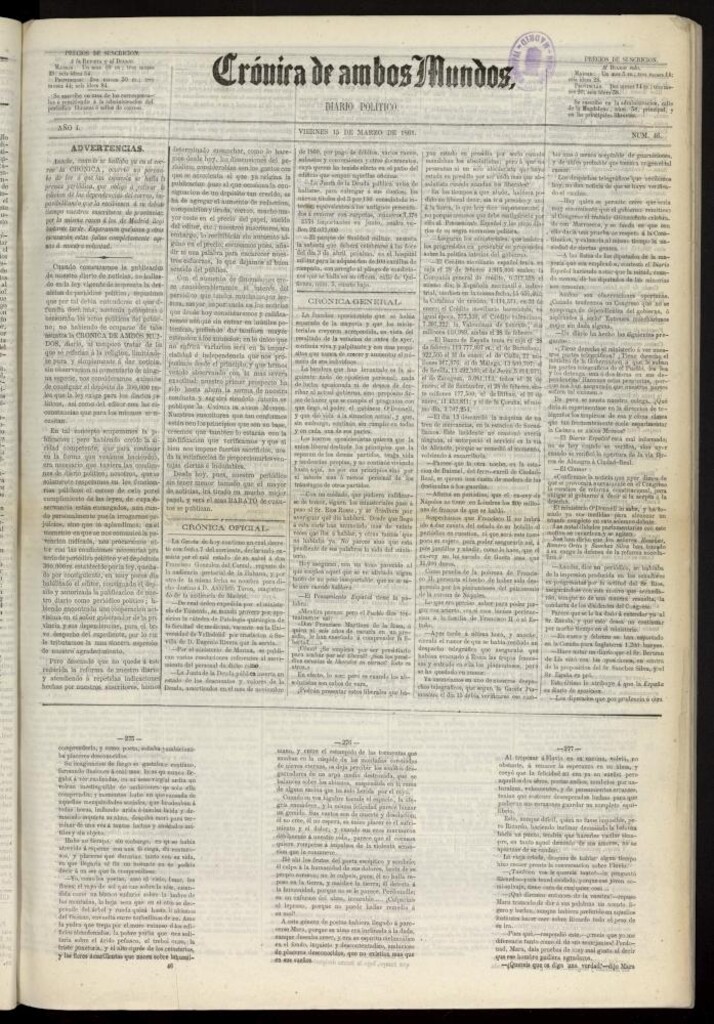 Miniatura de Crónica de ambos Mundos : diario de noticias del 15 de marzo de 1861, nº 46