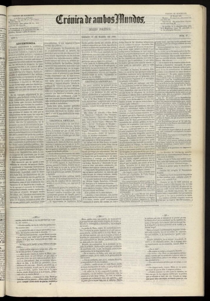 Miniatura de Crónica de ambos Mundos : diario de noticias del 16 de marzo de 1861, nº 47