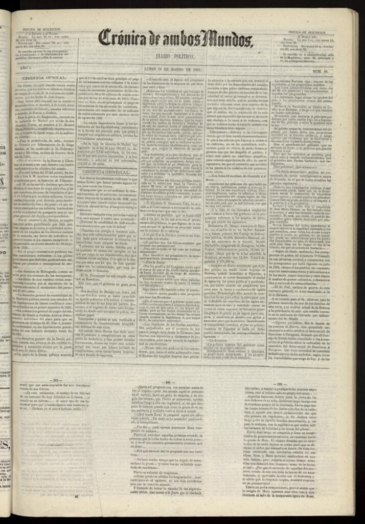 Miniatura de Crónica de ambos Mundos : diario de noticias del 18 de marzo de 1861, nº 48