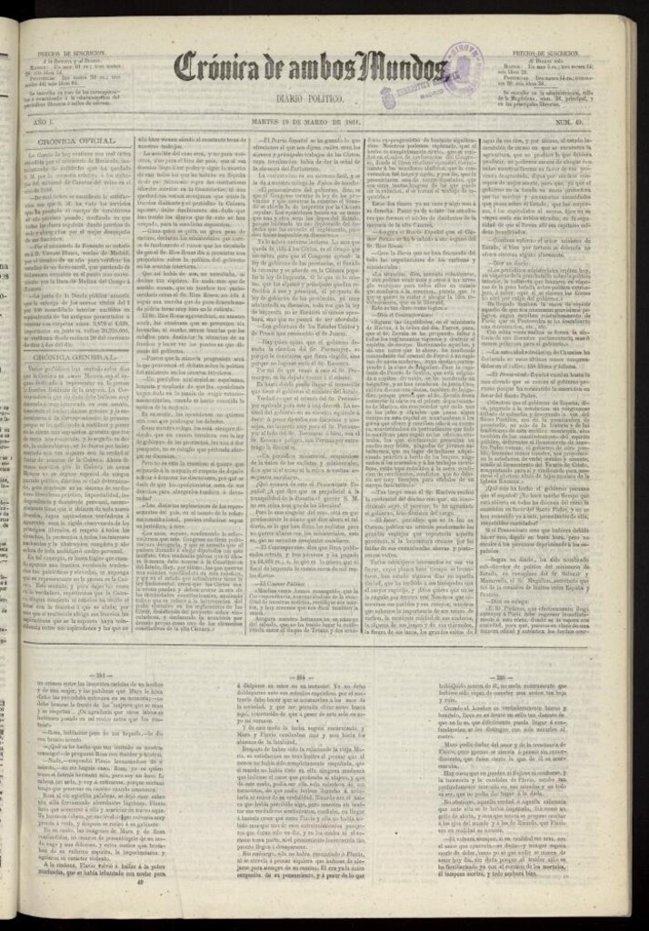 Miniatura de Crónica de ambos Mundos : diario de noticias del 19 de marzo de 1861, nº 49