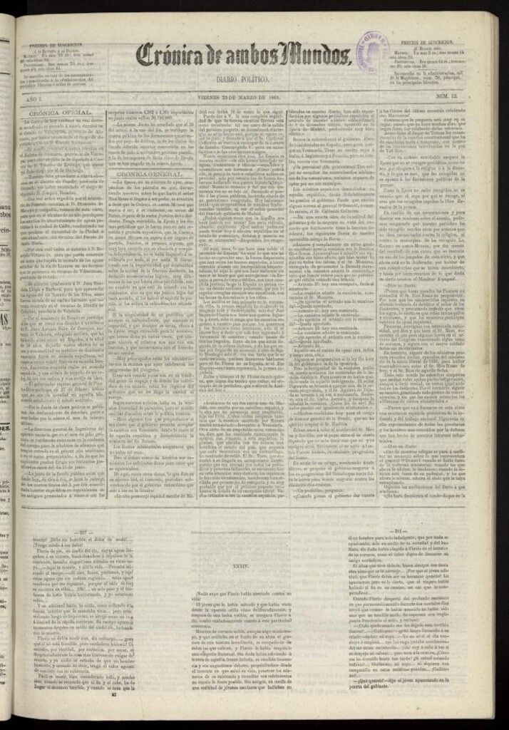 Miniatura de Crónica de ambos Mundos : diario de noticias del 22 de marzo de 1861, nº 52