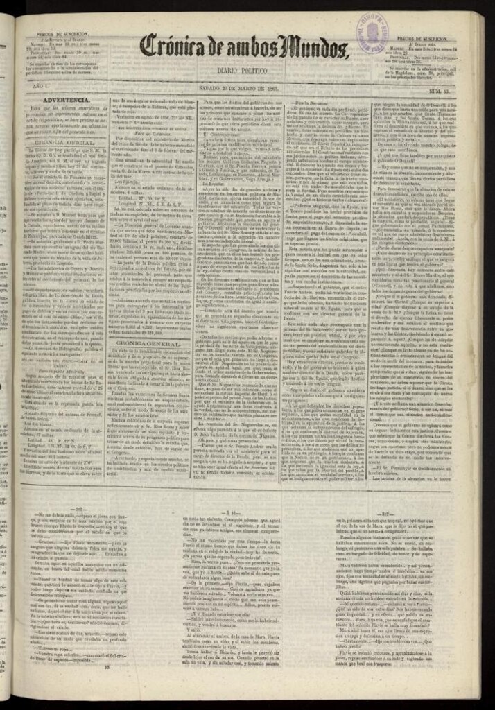 Miniatura de Crónica de ambos Mundos : diario de noticias del 23 de marzo de 1861, nº 53