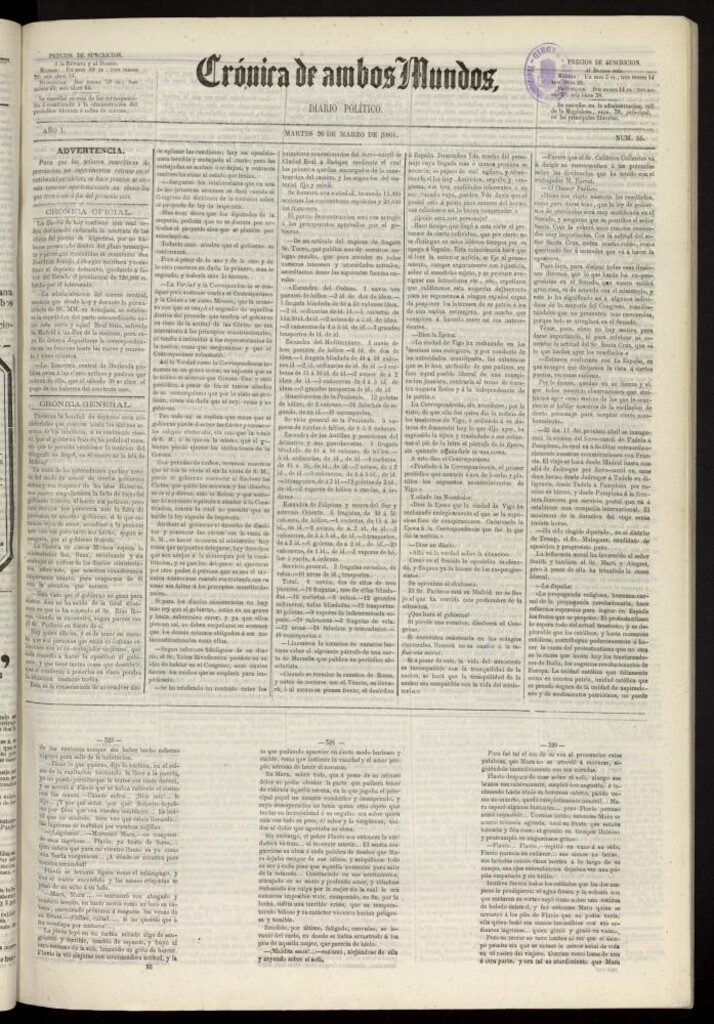 Miniatura de Crónica de ambos Mundos : diario de noticias del 26 de marzo de 1861, nº 55