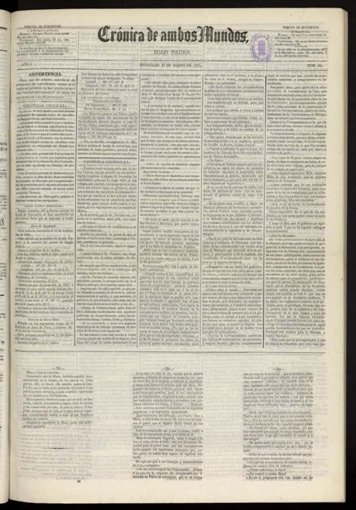 Miniatura de Crónica de ambos Mundos : diario de noticias del 27 de marzo de 1861, nº 56