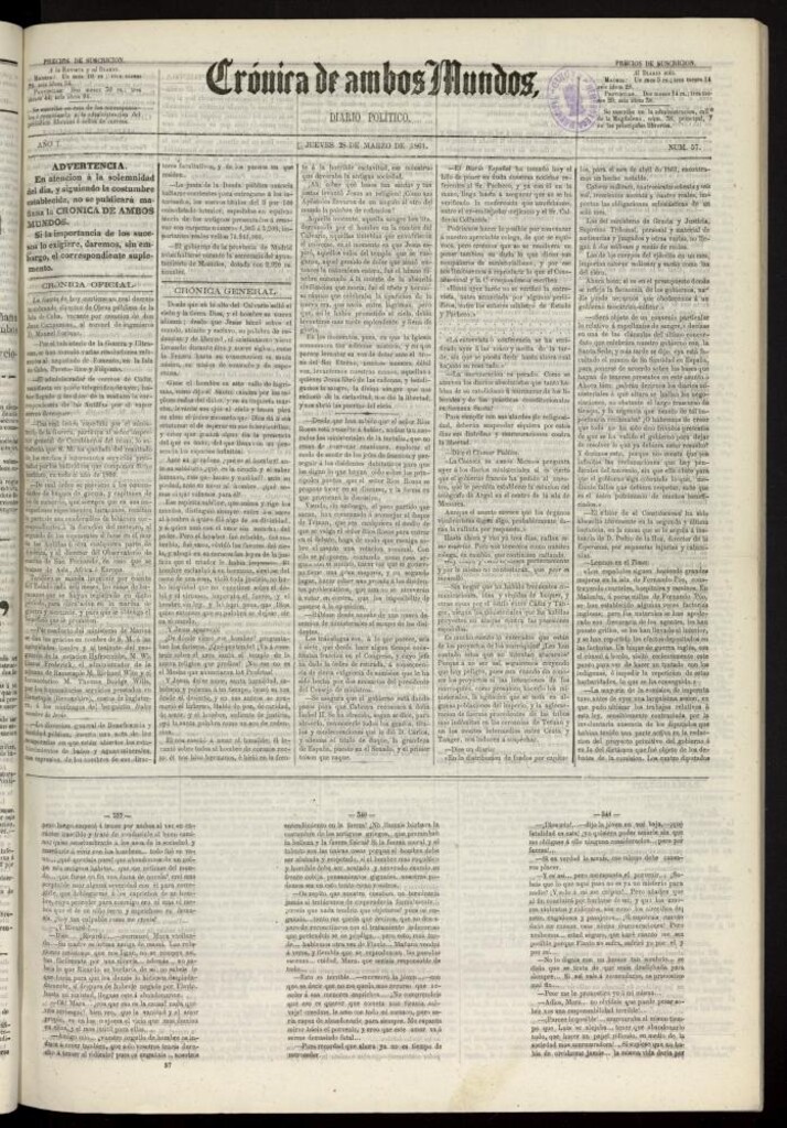Miniatura de Crónica de ambos Mundos : diario de noticias del 28 de marzo de 1861, nº 57