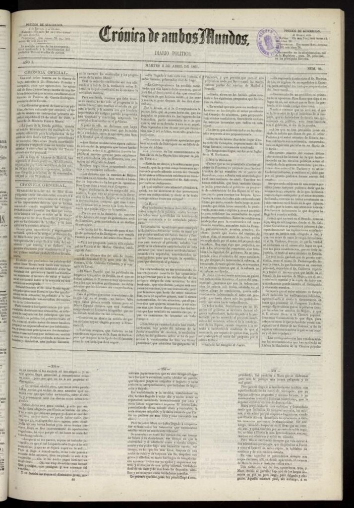 Miniatura de Crónica de ambos Mundos : diario de noticias del 2 de abril de 1861, nº 60