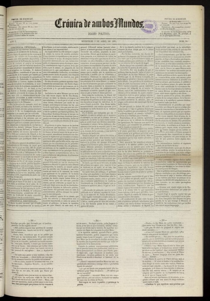 Miniatura de Crónica de ambos Mundos : diario de noticias del 3 de abril de 1861, nº 61