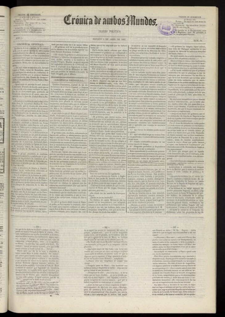 Miniatura de Crónica de ambos Mundos : diario de noticias del 6 de abril de 1861, nº 64