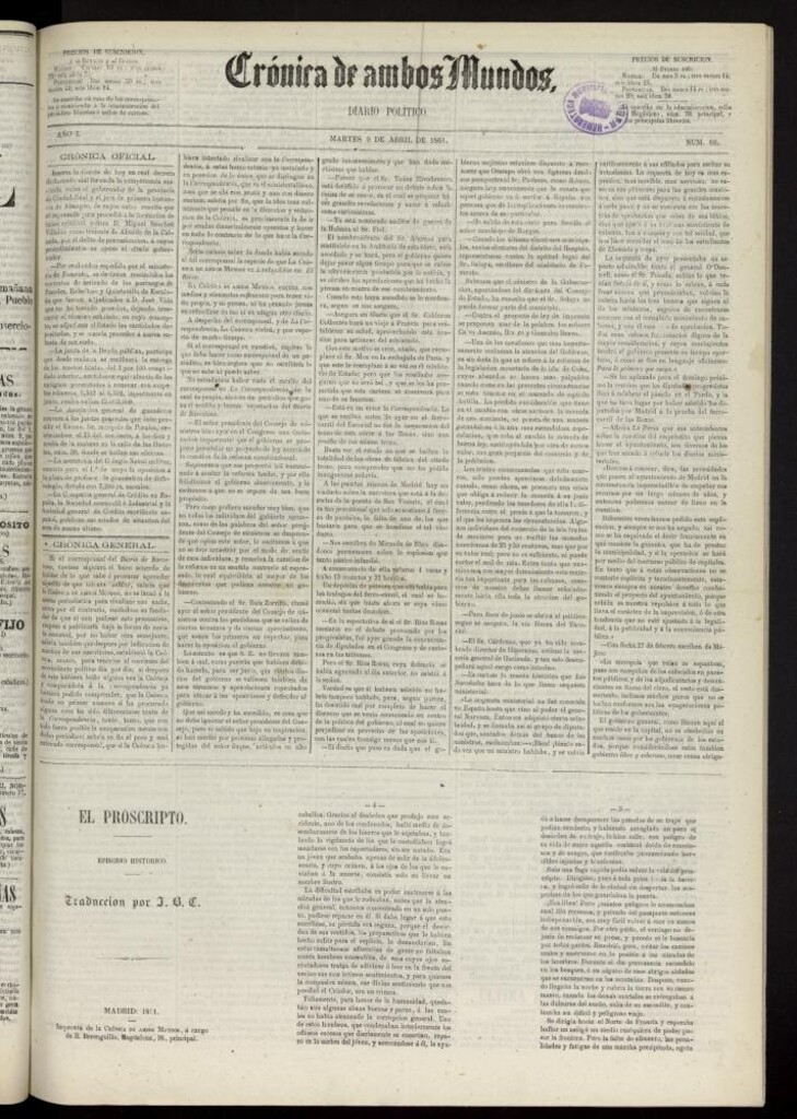 Miniatura de Crónica de ambos Mundos : diario de noticias del 9 de abril de 1861, nº 66