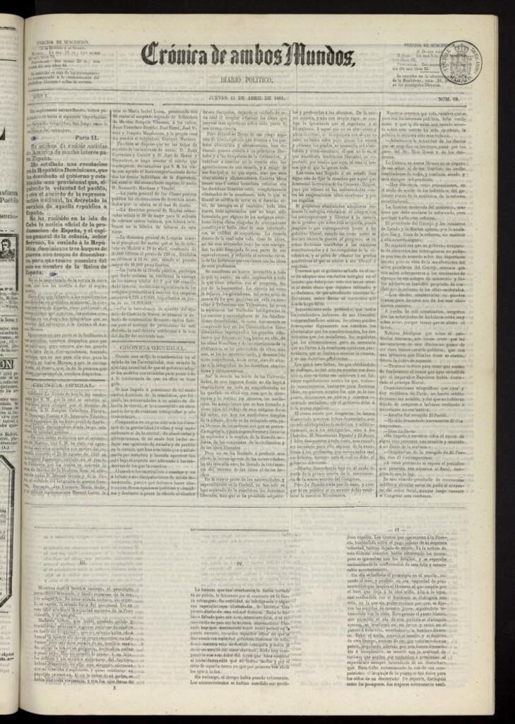 Miniatura de Crónica de ambos Mundos : diario de noticias del 11 de abril de 1861, nº 68