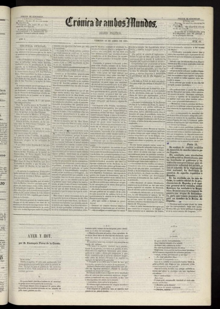 Miniatura de Crónica de ambos Mundos : diario de noticias del 12 de abril de 1861, nº 69