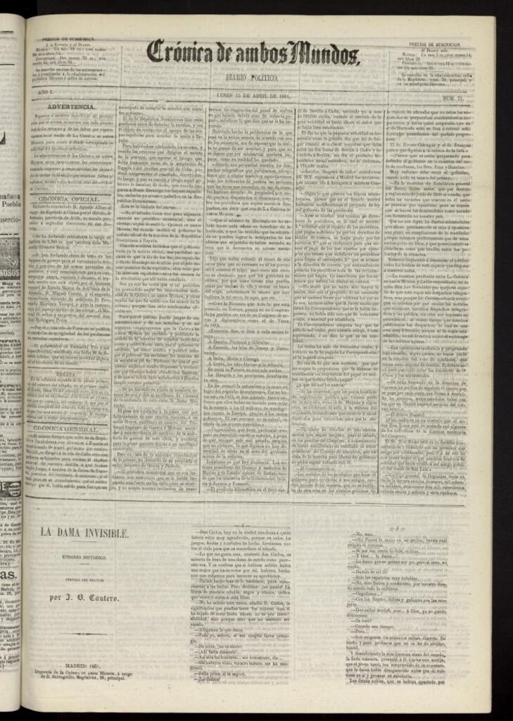 Miniatura de Crónica de ambos Mundos : diario de noticias del 15 de abril de 1861, nº 71