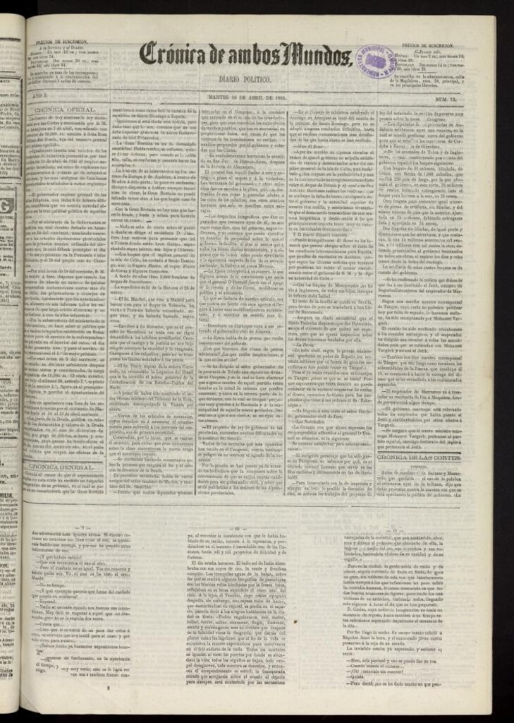 Miniatura de Crónica de ambos Mundos : diario de noticias del 16 de abril de 1861, nº 72