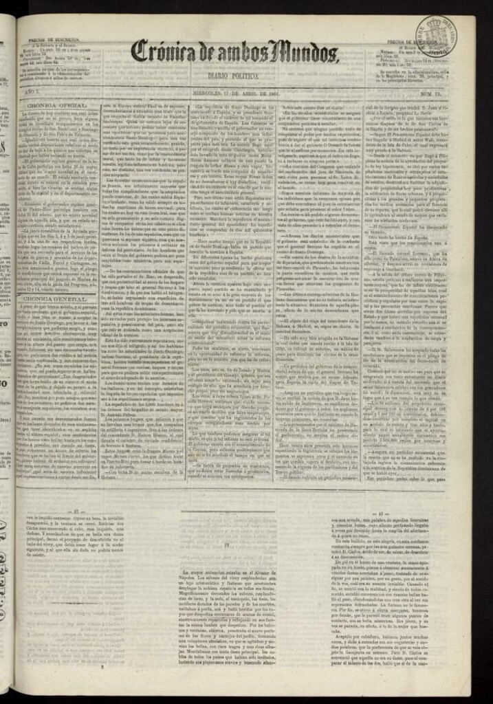 Miniatura de Crónica de ambos Mundos : diario de noticias del 17 de abril de 1861, nº 73