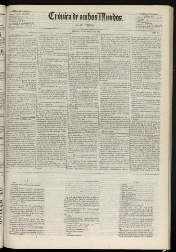 Miniatura de Crónica de ambos Mundos : diario de noticias del 19 de abril de 1861, nº 75