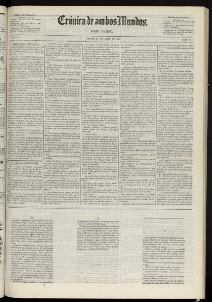 Miniatura de Crónica de ambos Mundos : diario de noticias del 20 de abril de 1861, nº 76