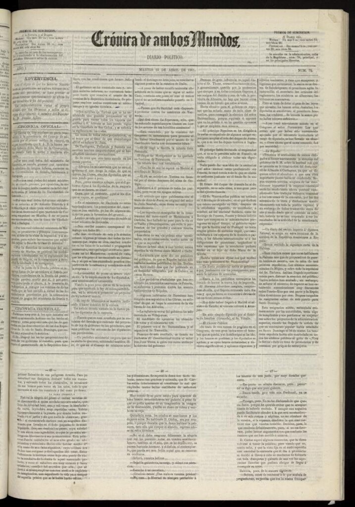 Miniatura de Crónica de ambos Mundos : diario de noticias del 23 de abril de 1861, nº 78