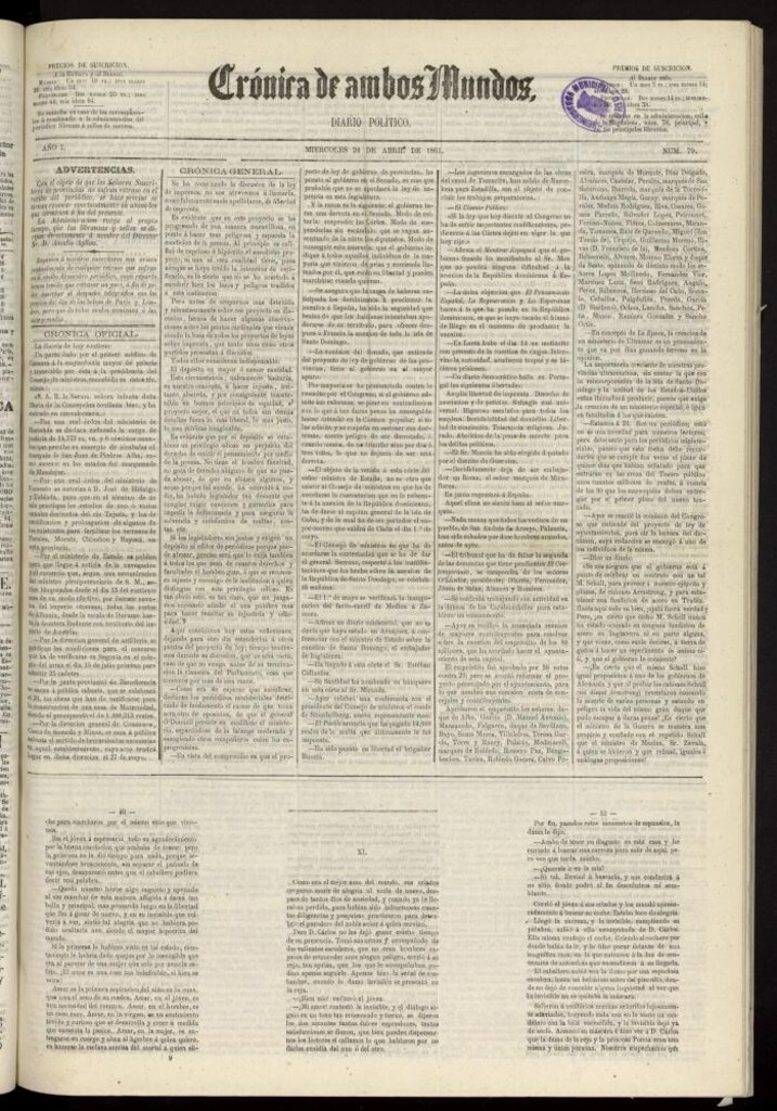 Miniatura de Crónica de ambos Mundos : diario de noticias del 24 de abril de 1861, nº 79