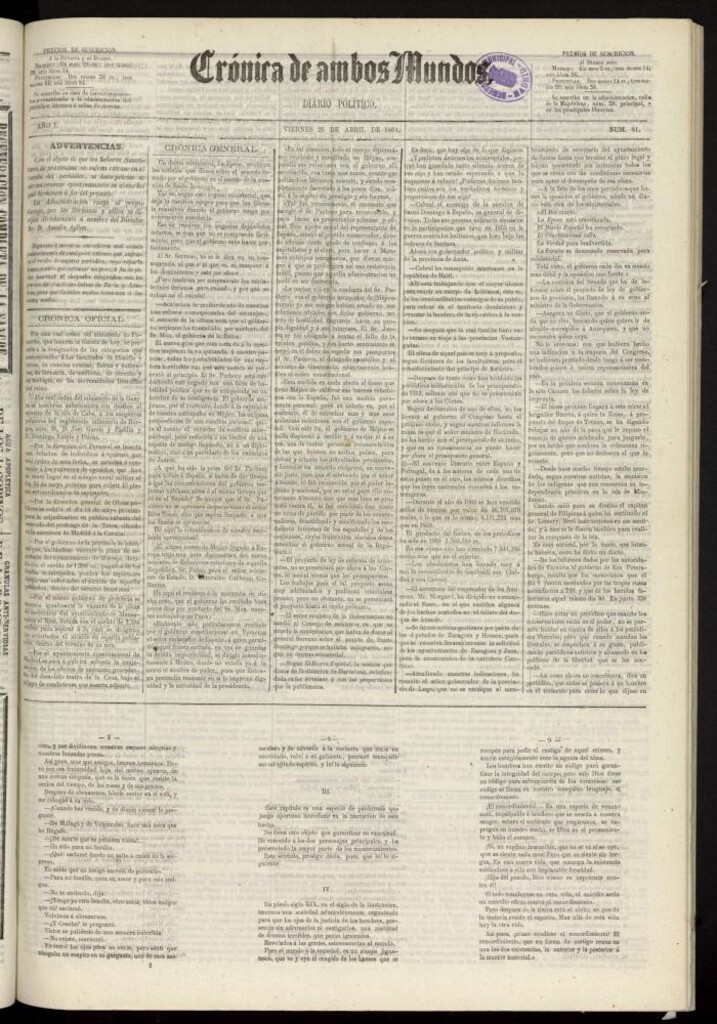 Miniatura de Crónica de ambos Mundos : diario de noticias del 26 de abril de 1861, nº 81