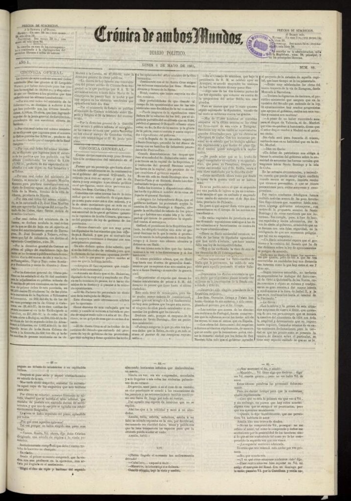 Miniatura de Crónica de ambos Mundos : diario de noticias del 6 de mayo de 1861, nº 88