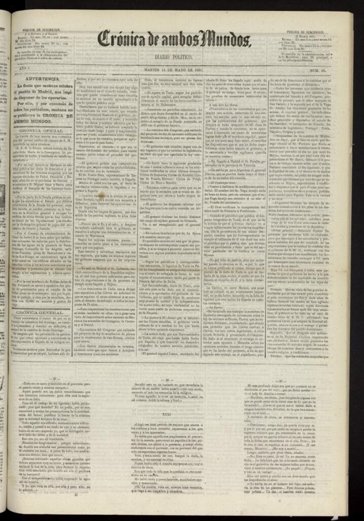 Miniatura de Crónica de ambos Mundos : diario de noticias del 14 de mayo de 1861, nº 95