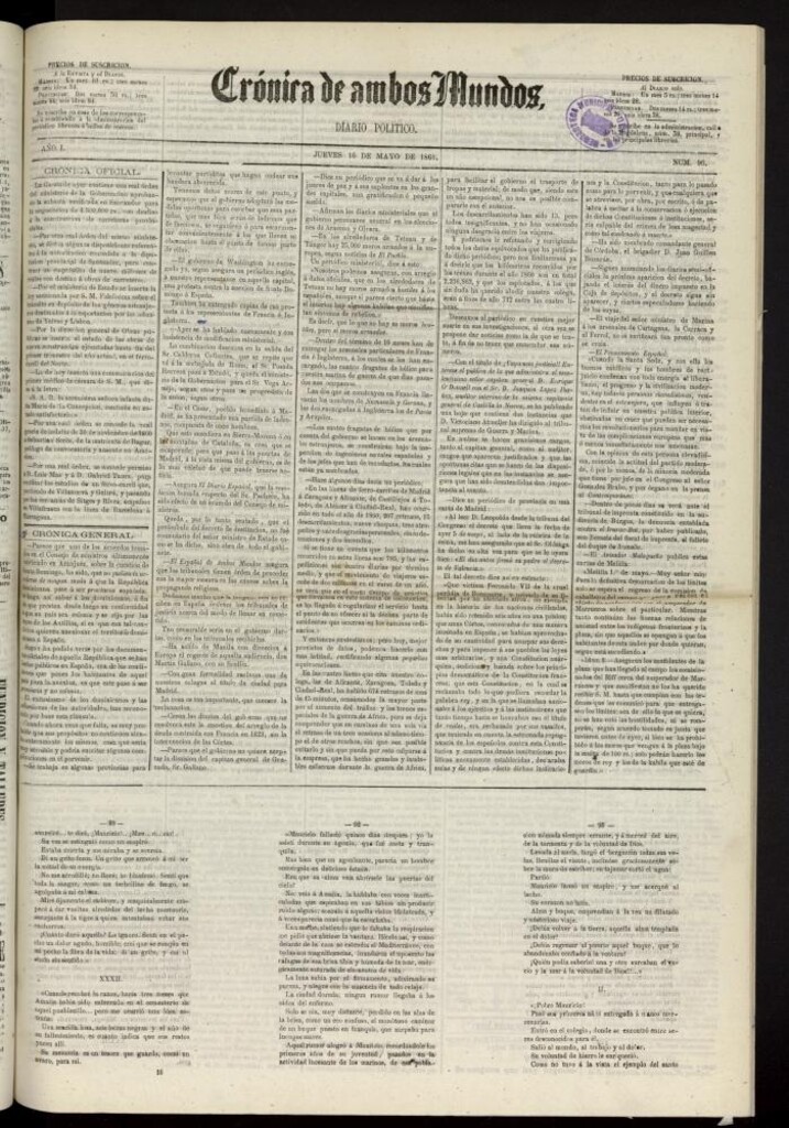 Miniatura de Crónica de ambos Mundos : diario de noticias del 16 de mayo de 1861, nº 96